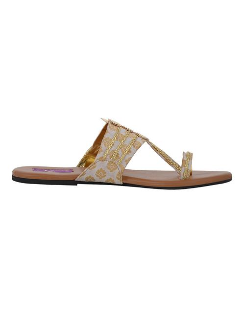 cream brocade ethnic flats - 11902023 - Standard Image - 1