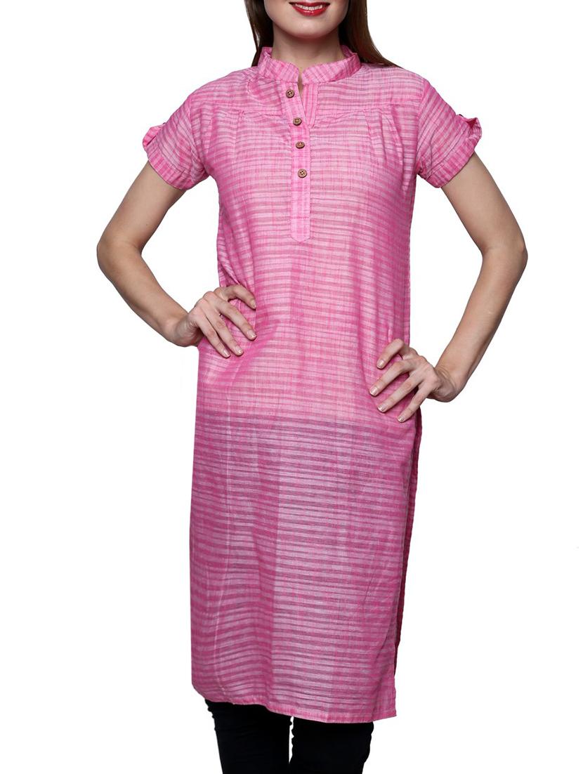 Pink Cotton Straight Kurta - By