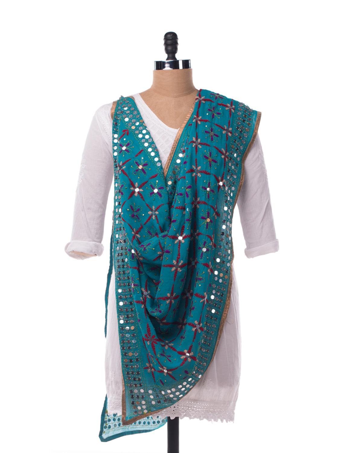 Blue Embroidered Dupatta - Vayana