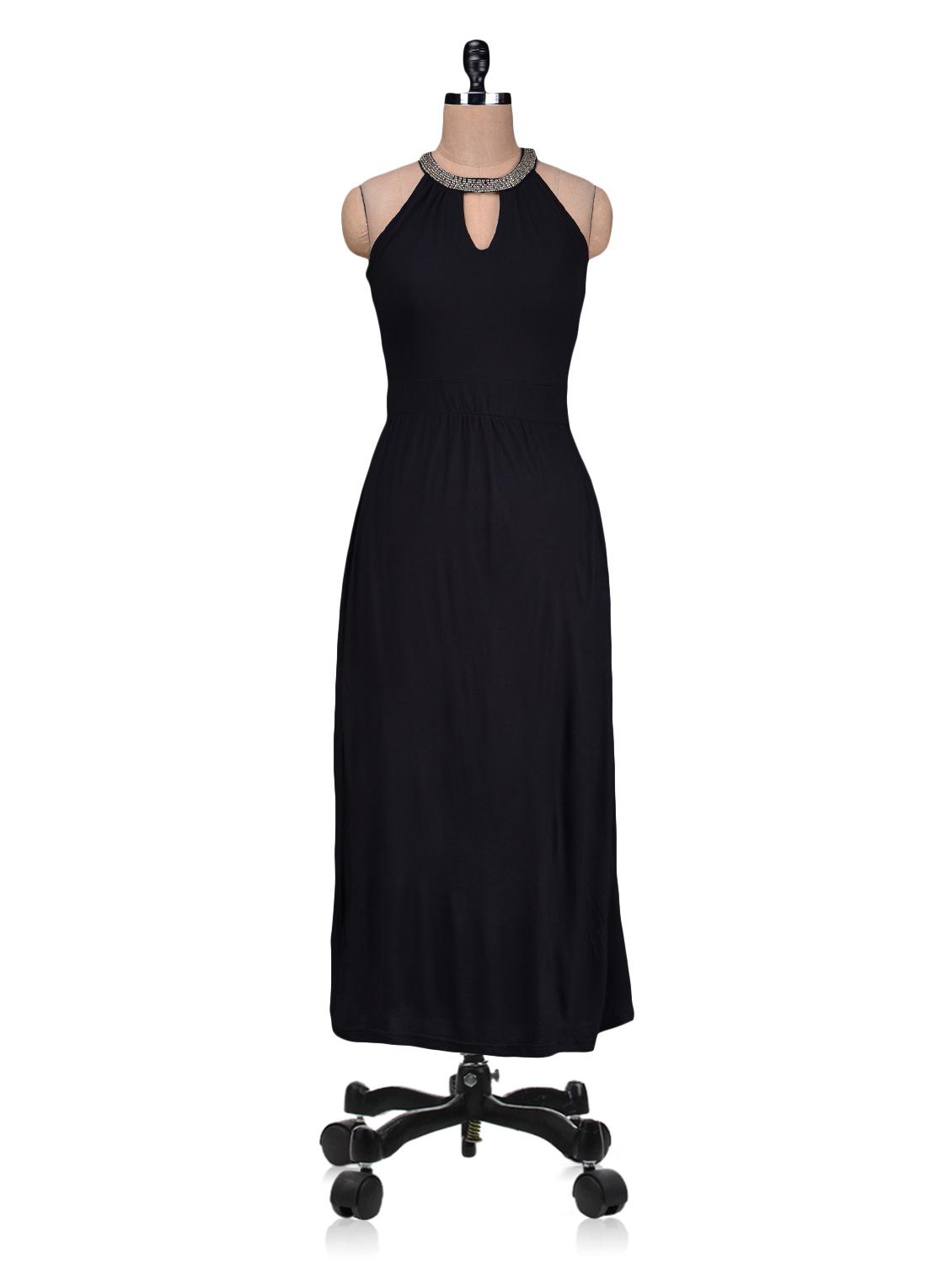Black Beaded Knitted Viscose Maxi Dress - By