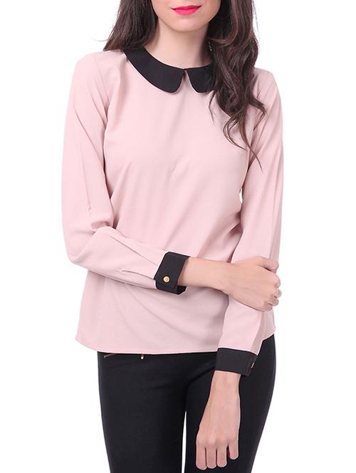 Pink poly moss crepe collar top - 1192120 - Very Small Image - 1