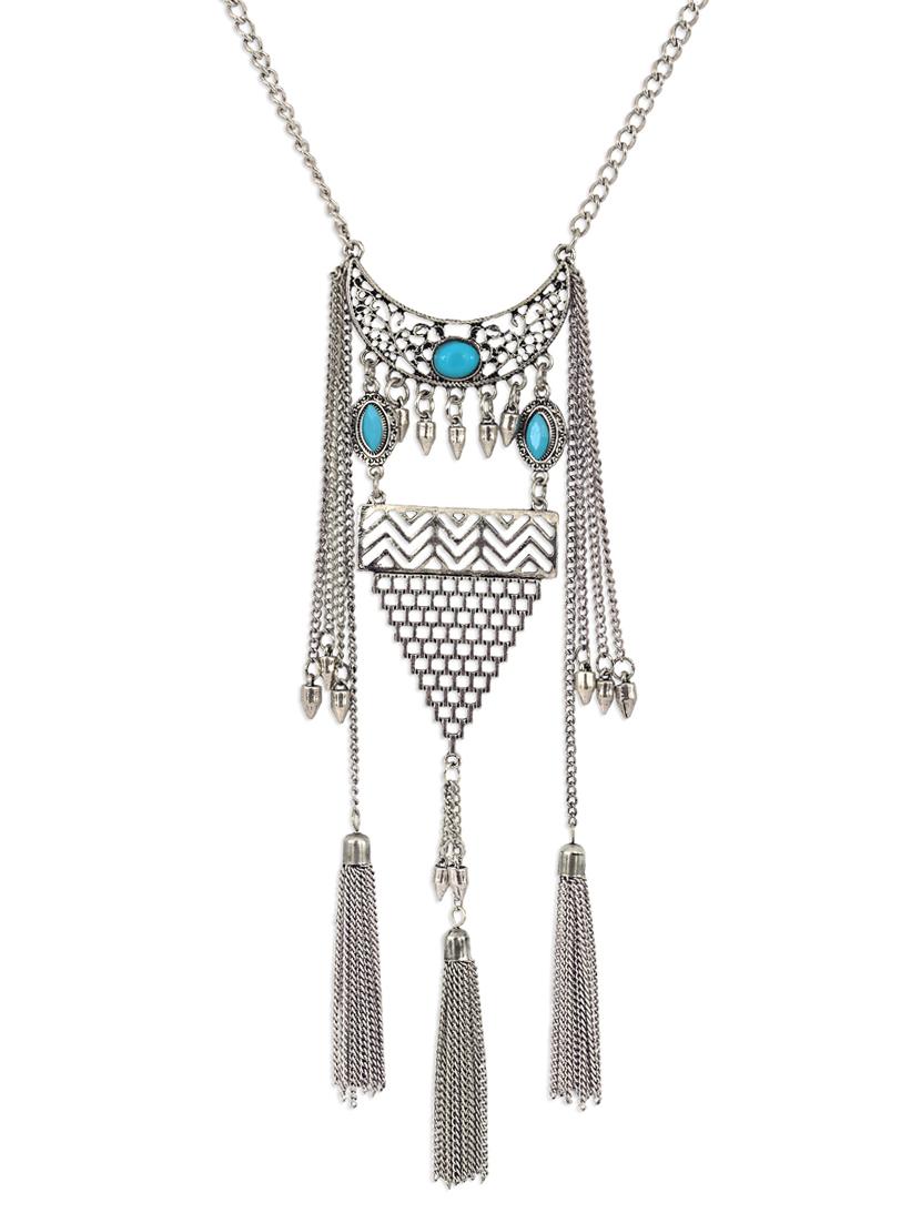 Metallic Metal Long Necklace - By