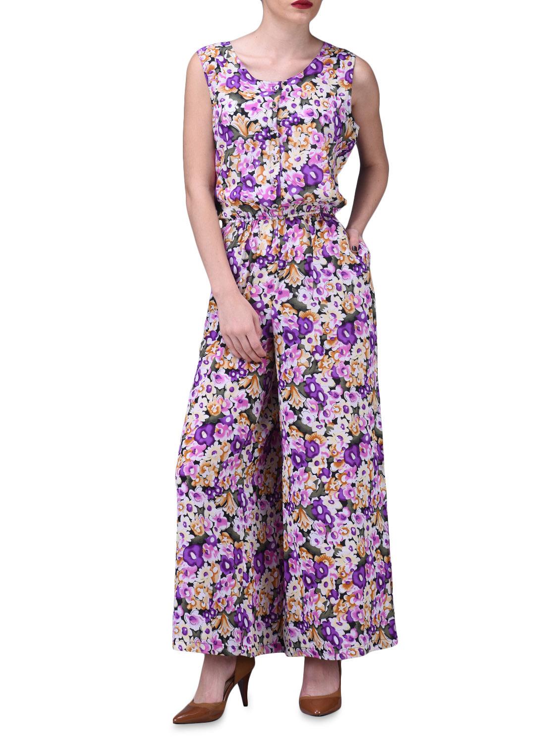 Purple Floral Print Sleeveless Jumpsuit - By