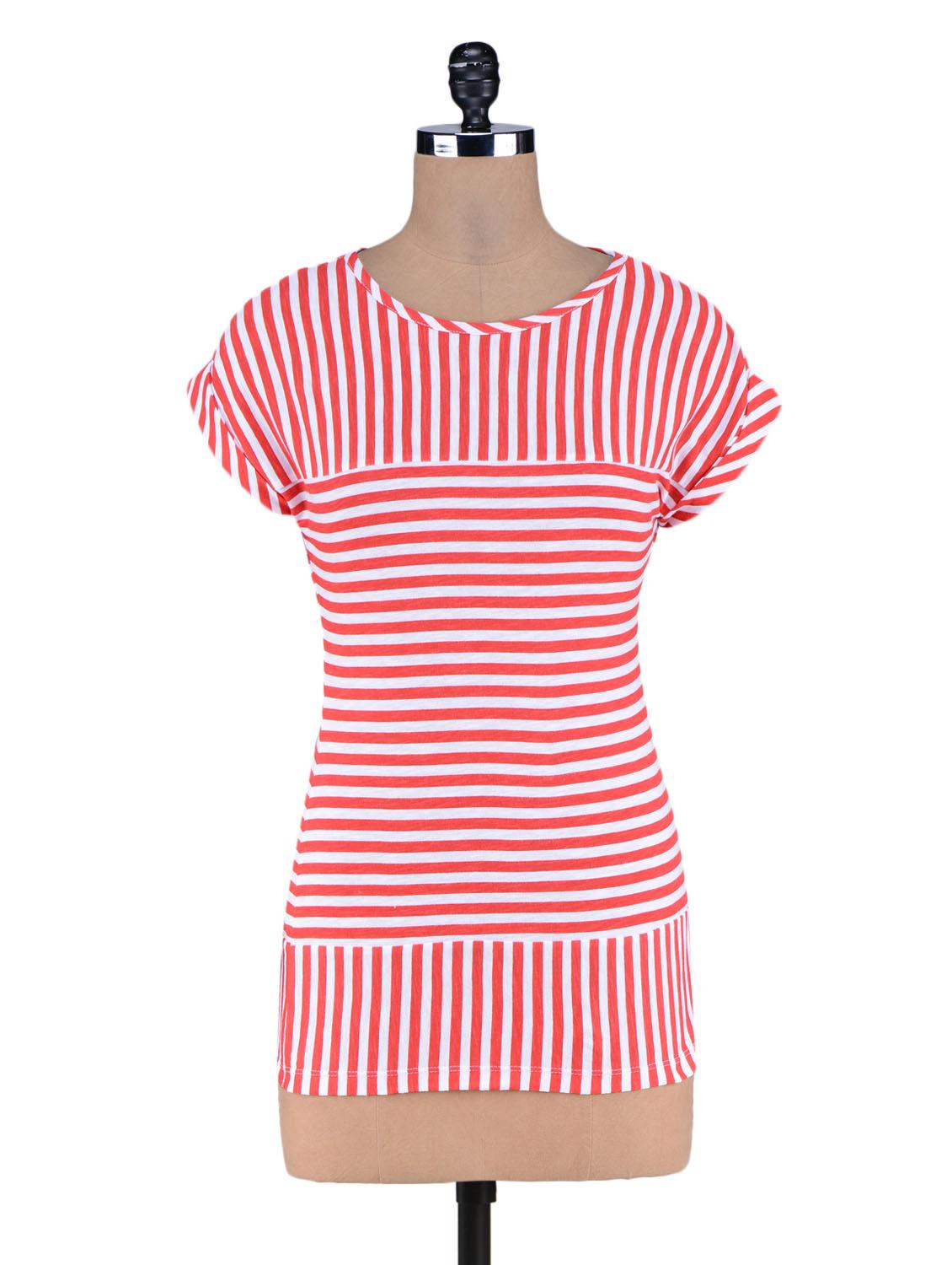 Red Striped Knitted Cotton Top - By
