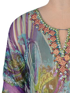 Green Viscose Chiffon Printed Kaftan - 1196752 - Standard Image - 4