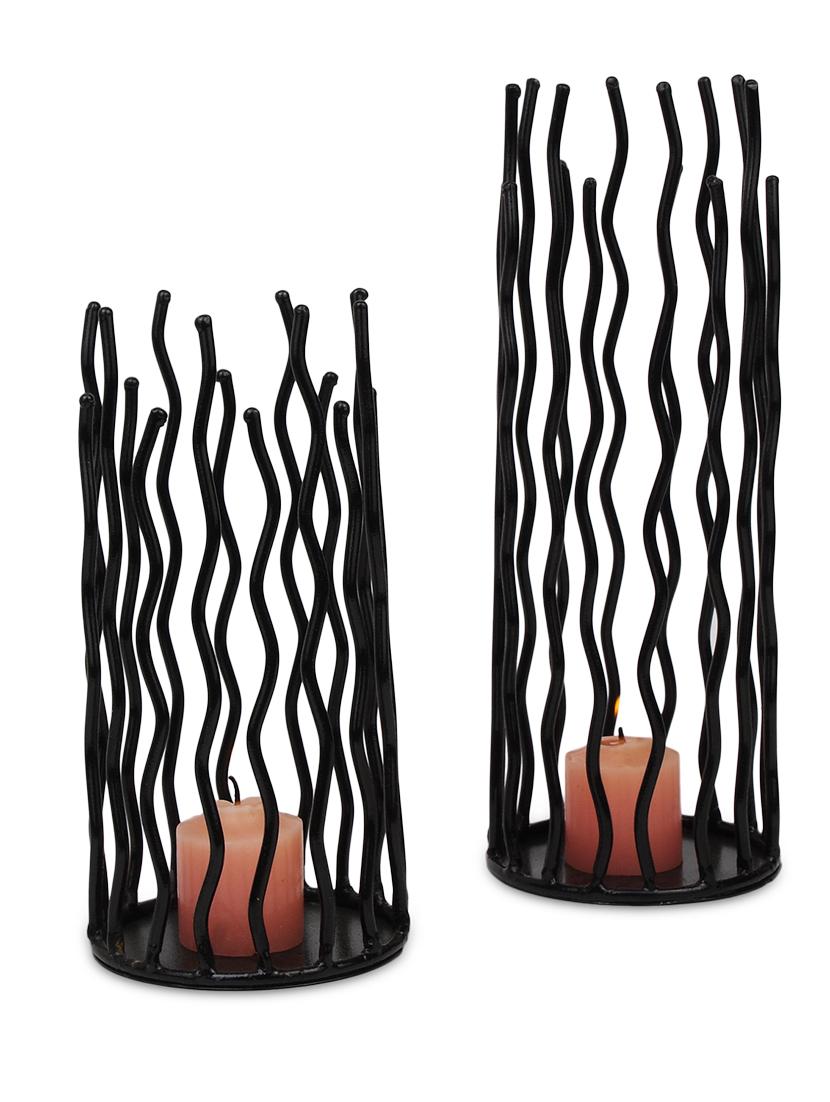 Black Cage Candle Holders (Set Of 2) - By
