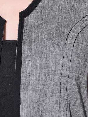 grey front open cotton short jacket - 12081014 - Standard Image - 4