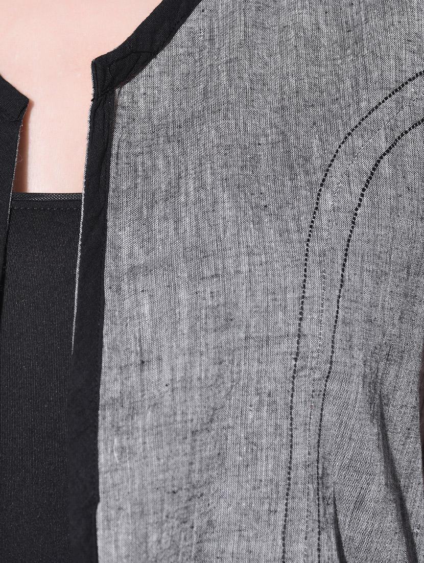 grey front open cotton short jacket - 12081014 - Zoom Image - 4