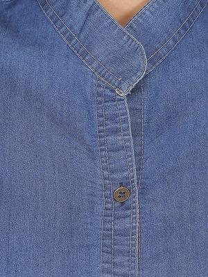 solid blue denim shirt - 12082044 - Standard Image - 4