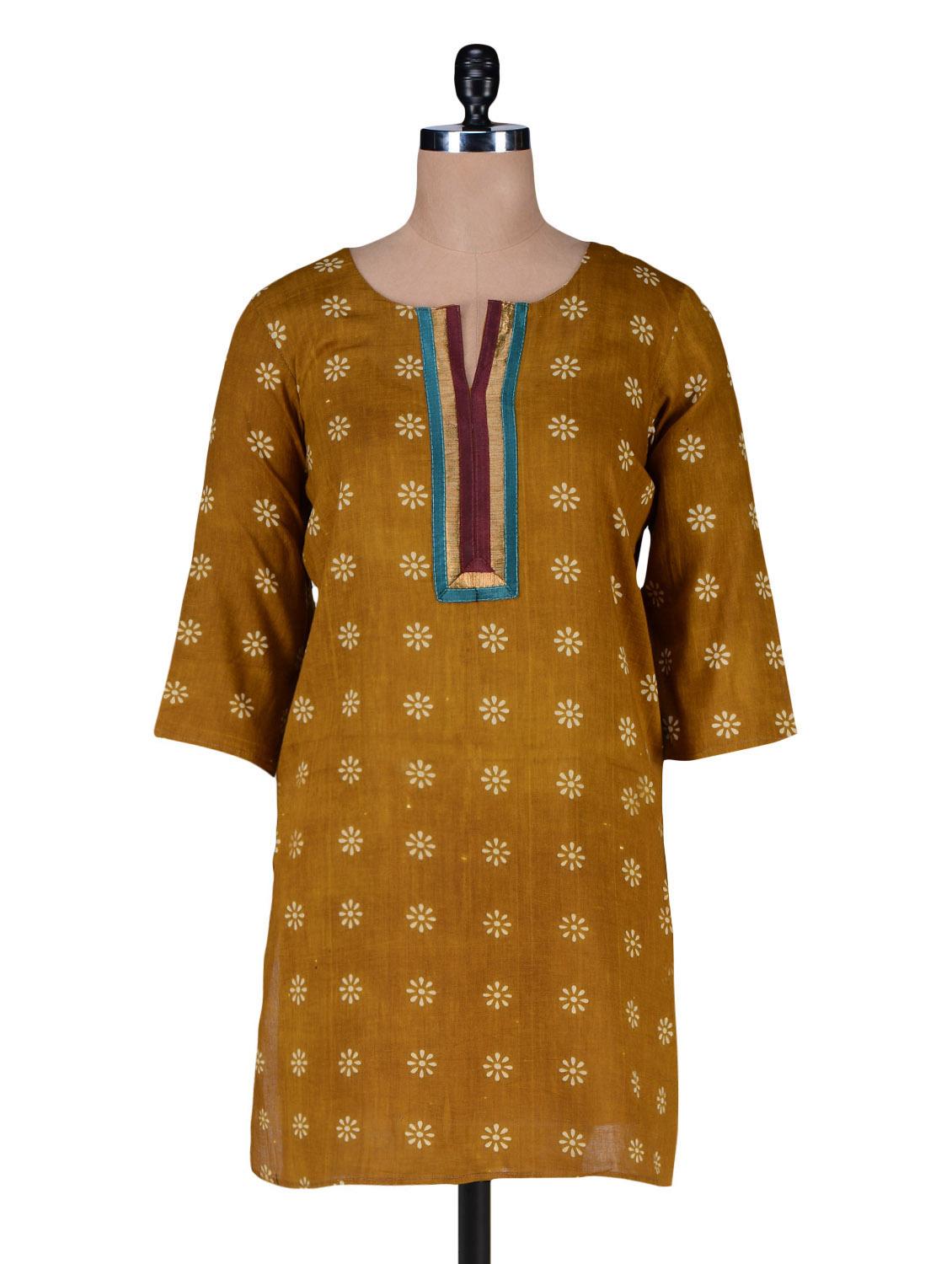 Mustard Cotton Printed Kurta - By