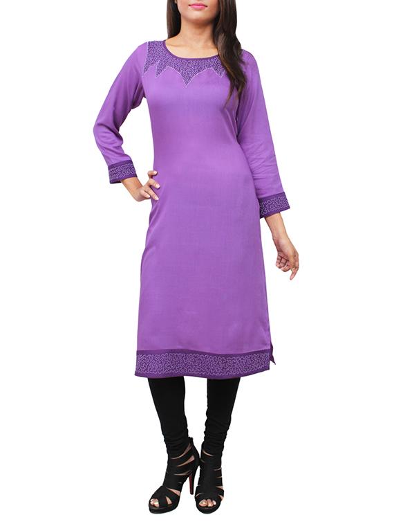 Purple Rayon Aline Kurta - By