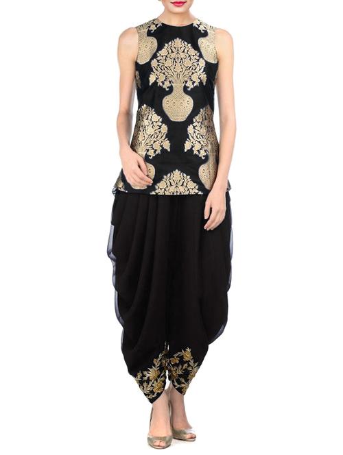 black kurti & dhoti set - 12101657 - Standard Image - 1