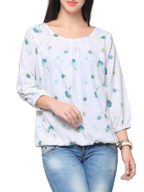 white floral printed crepe top - 12104566 - Very Small Image - 1