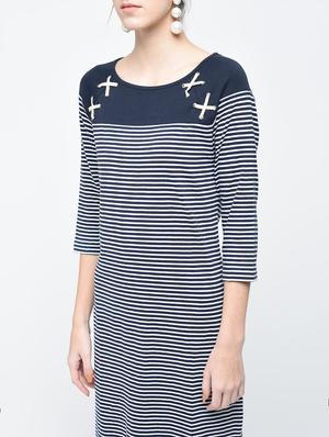 lace up detail striped sheath dress - 12107541 - Standard Image - 4