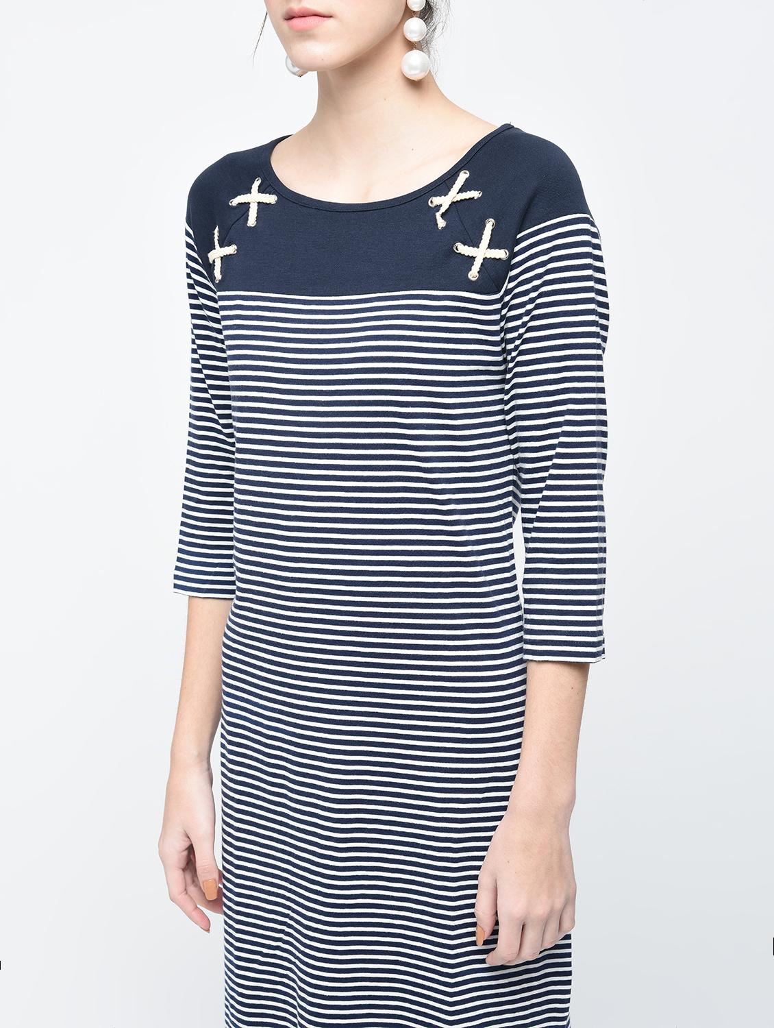 lace up detail striped sheath dress - 12107541 - Zoom Image - 4