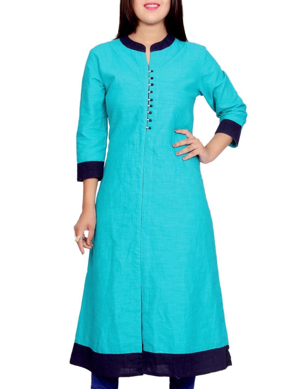 Turquoise Rayon Aline Kurta - By