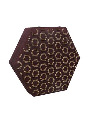 brown beads embellished hexagonal box clutch - 12123052 - Standard Image - 4