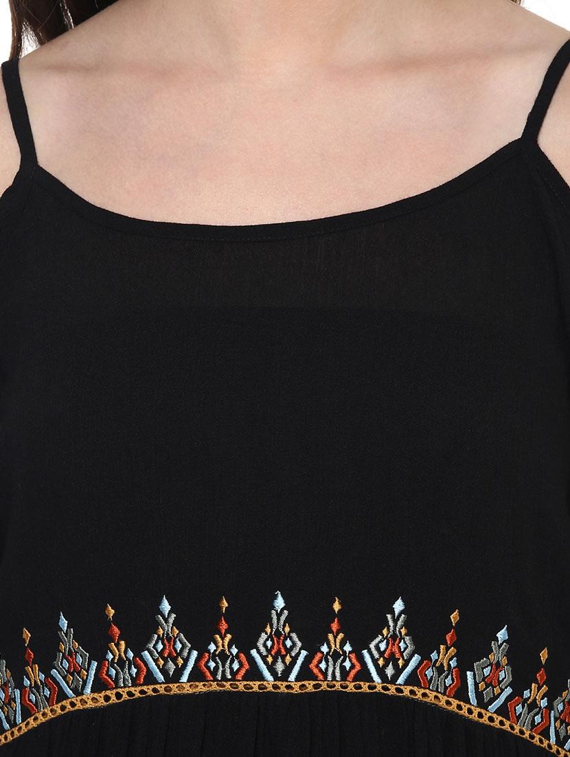 black embroidered rayon regular top - 12124172 - Zoom Image - 4
