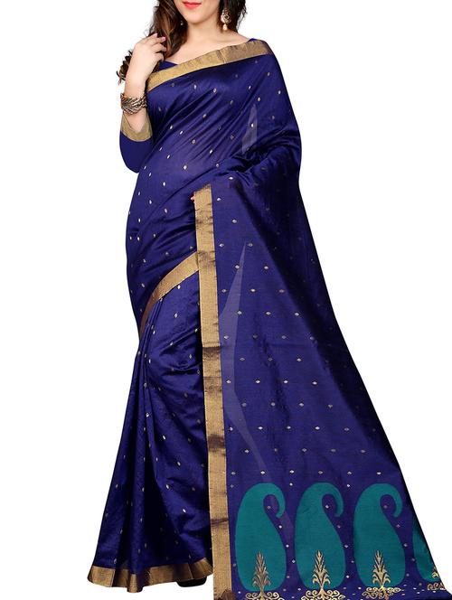 blue cotton saree with blouse - 12126527 - Very Small Image - 1