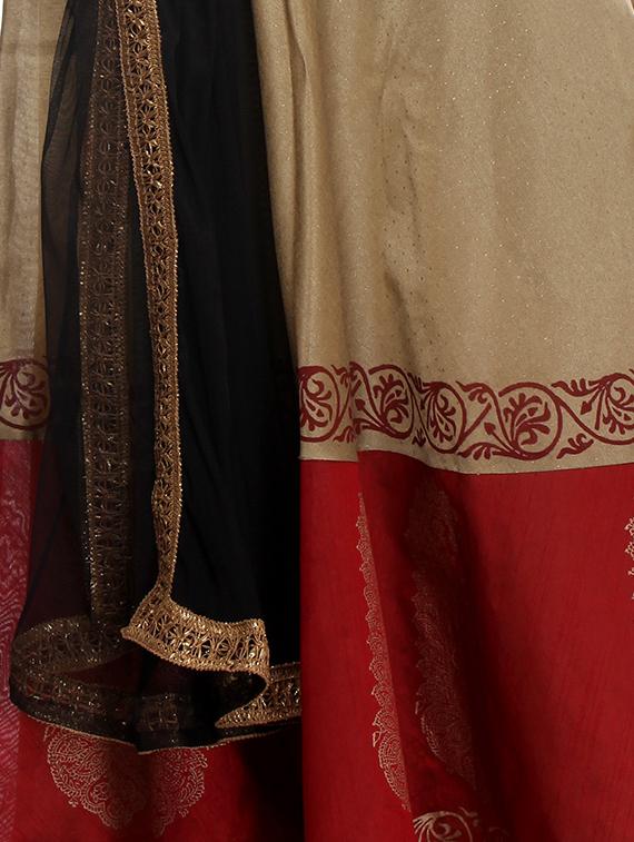 Beige Hand Block Printed Lehenga Set - 12131093 - Zoom Image - 4