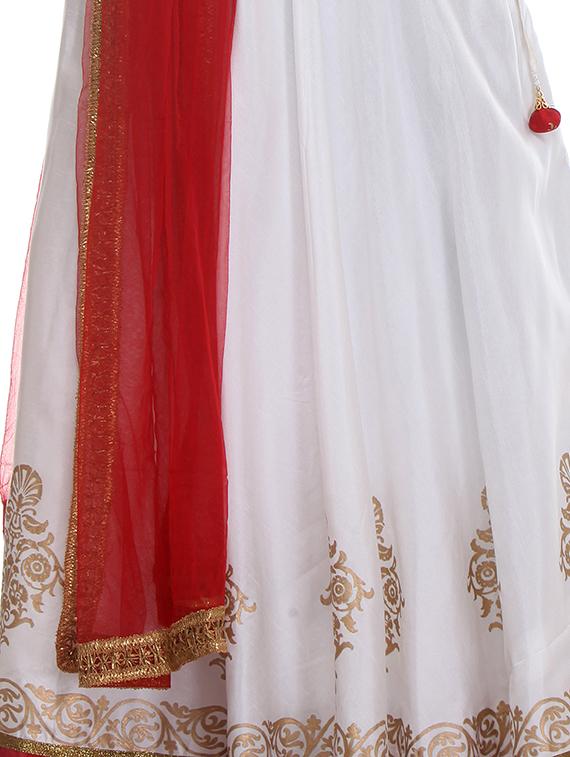 white hand block printed unstitched lehenga - 12131094 - Zoom Image - 4