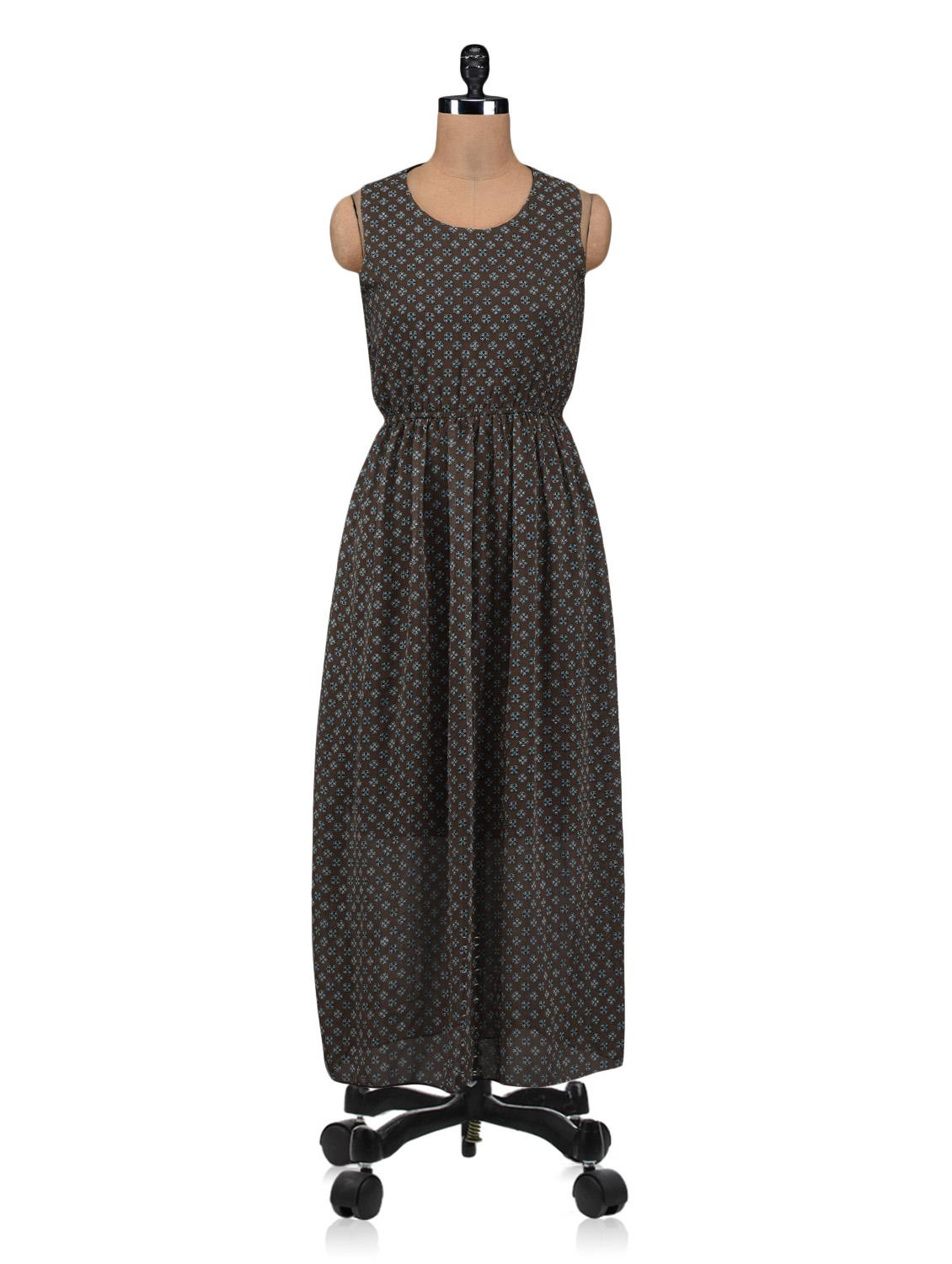Dark Olive Polygeorgette Printed Maxi Dress - By