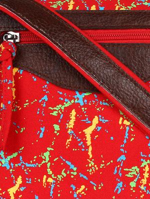 red printed canvas sling bag - 12155973 - Standard Image - 4