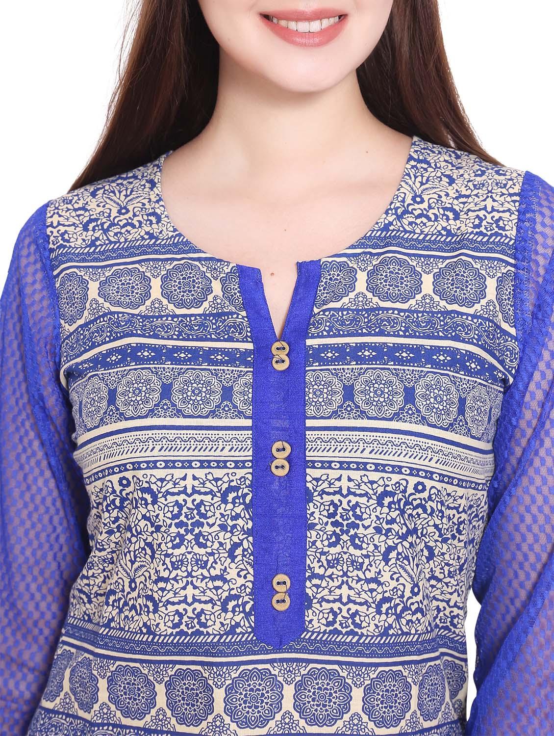 blue cotton straight kurta - 12157121 - Zoom Image - 4