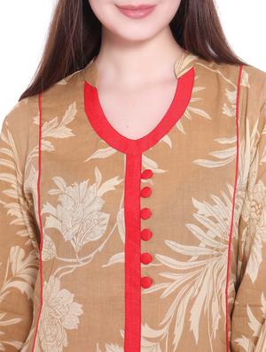 beige cotton aline kurta - 12157126 - Standard Image - 4
