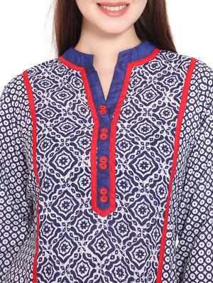 blue cotton printed straight kurta - 12157128 - Standard Image - 4