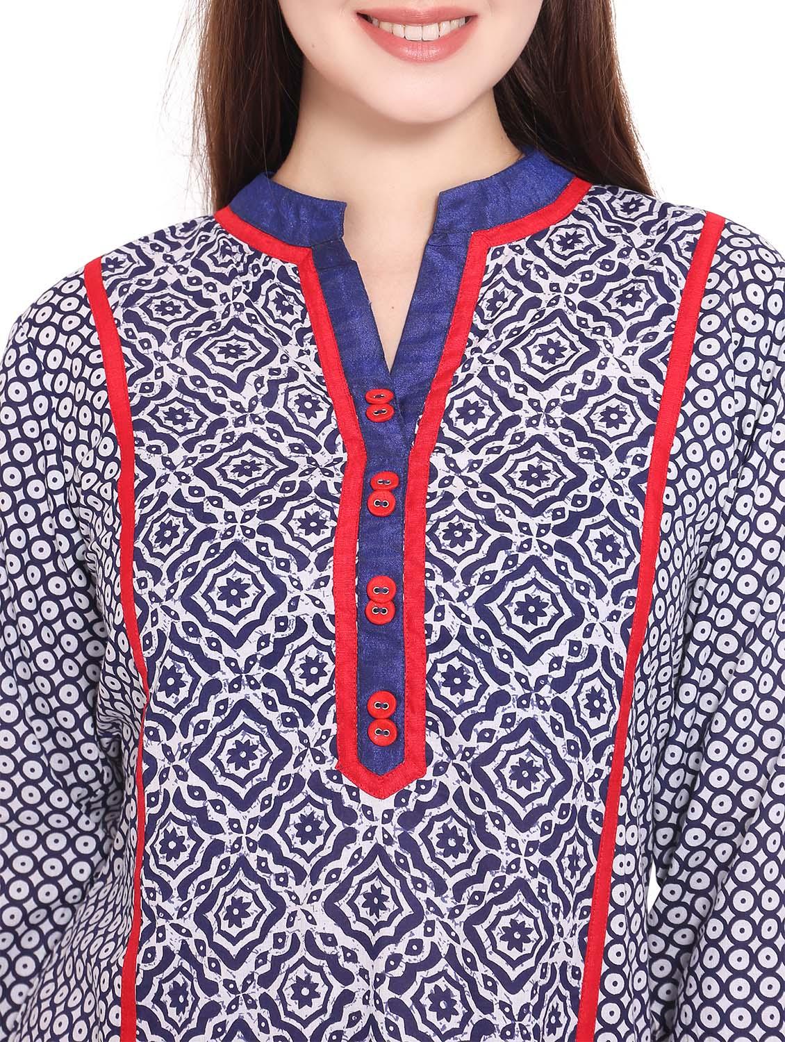 blue cotton printed straight kurta - 12157128 - Zoom Image - 4