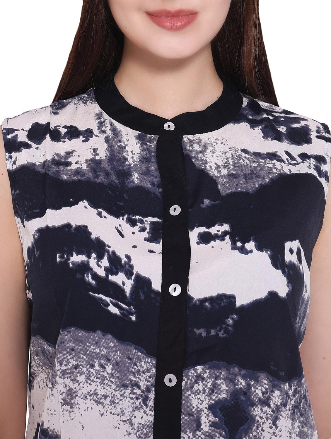 blue printed crepe regular shirt - 12157136 - Zoom Image - 4