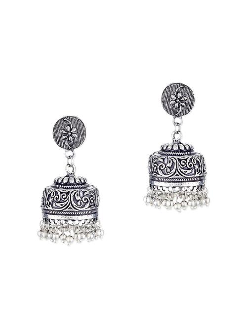 silver metal jhumki earrings - 12160823 - Standard Image - 1