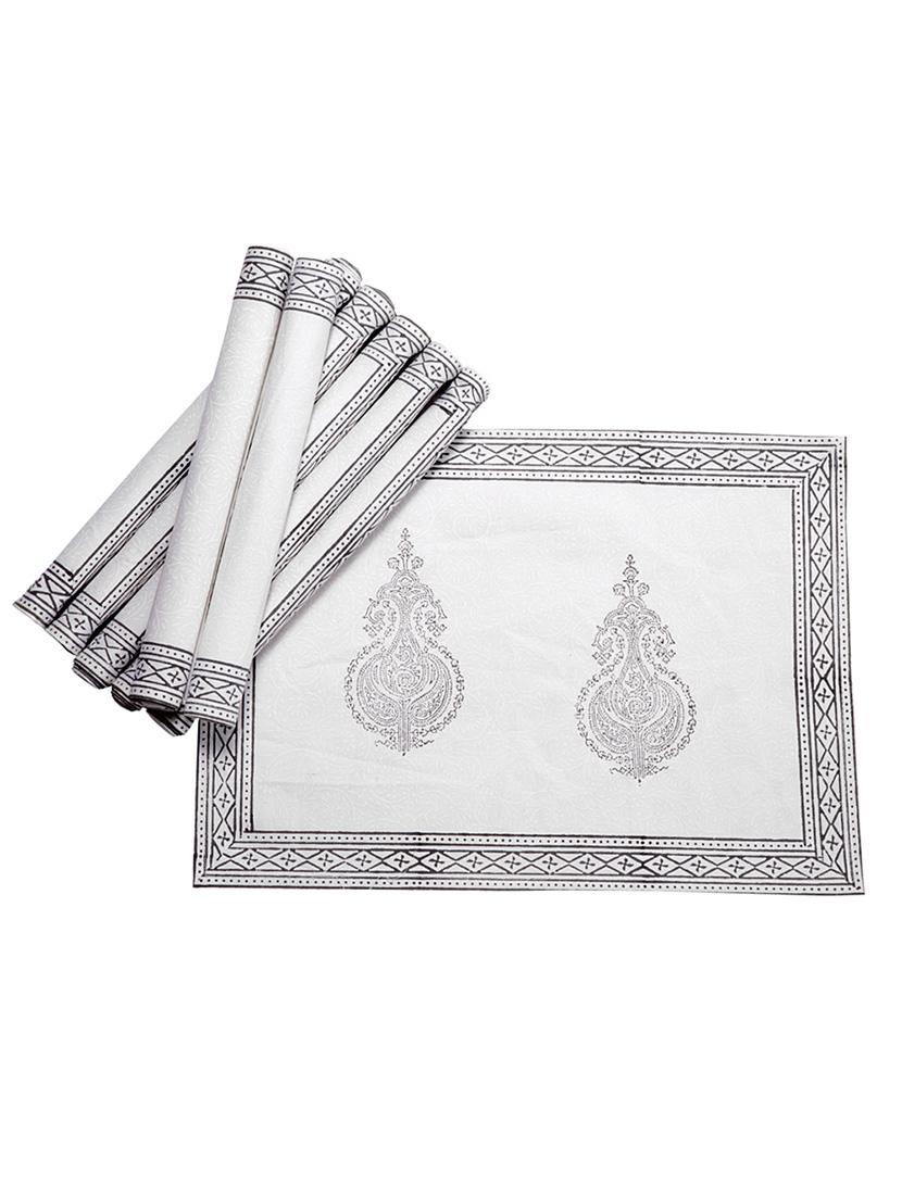 Jodhaa Table Mats Set Of 8 In White/Grey 21TBMA058 - By