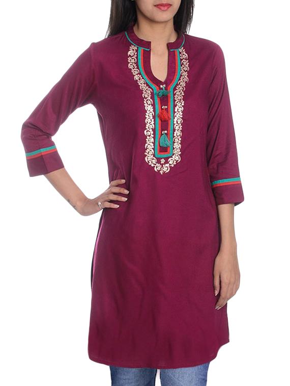 Purple Cotton Straight Kurta - By