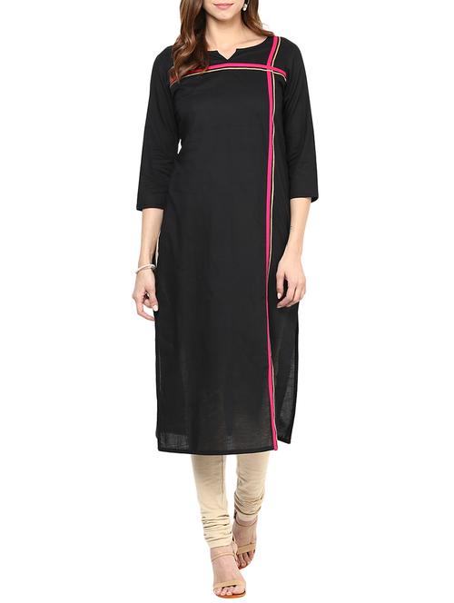 black cotton long kurta - 12184780 - Standard Image - 1
