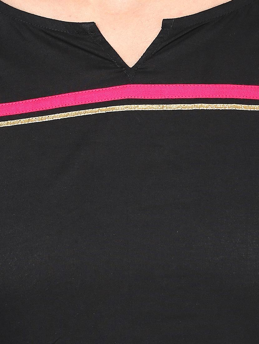 black cotton long kurta - 12184780 - Zoom Image - 4