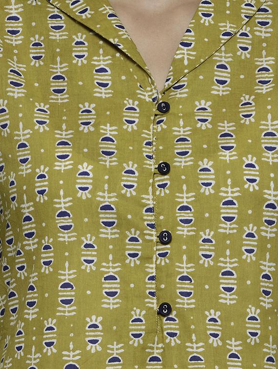 mehandi cotton printed straight kurta - 12210288 - Zoom Image - 4