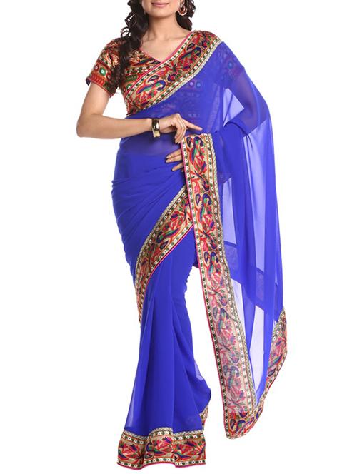 blue saree with blouse - 12213184 - Very Small Image - 1