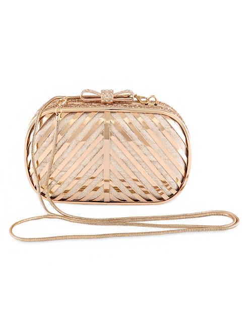 Beige embroidered metallic clutch with cutwork - 1222119 - Very Small Image - 1