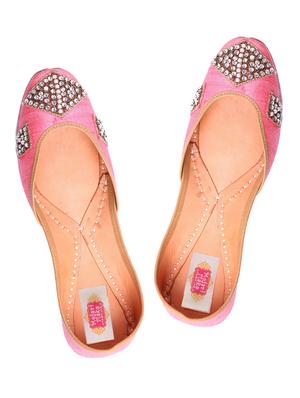 pink silk hand embroidered mojaris - 12221685 - Standard Image - 4