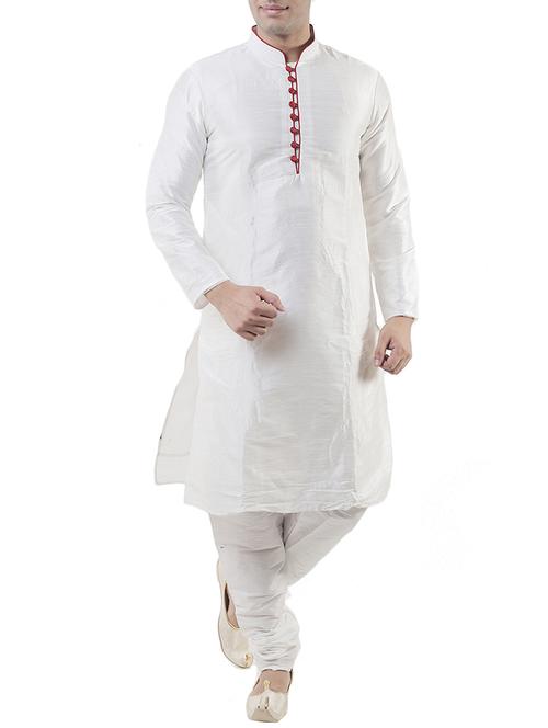 white silk blend kurta pyjama set - 12244249 - Standard Image - 1