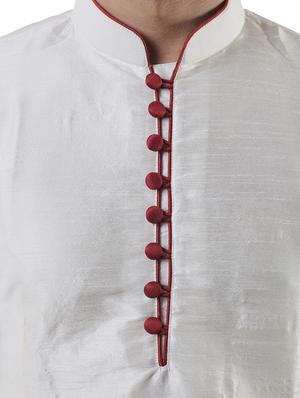 white silk blend kurta pyjama set - 12244249 - Standard Image - 4