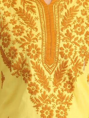 yellow cotton straight kurta - 12245190 - Standard Image - 4