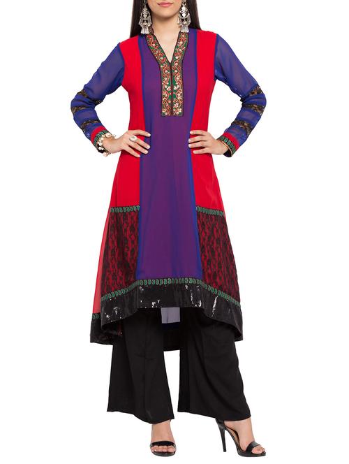 multi colored georgette flared kurta - 12247533 - Very Small Image - 1