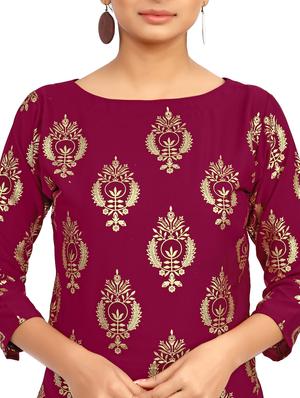 magenta crepe printed long kurta - 12249302 - Standard Image - 4