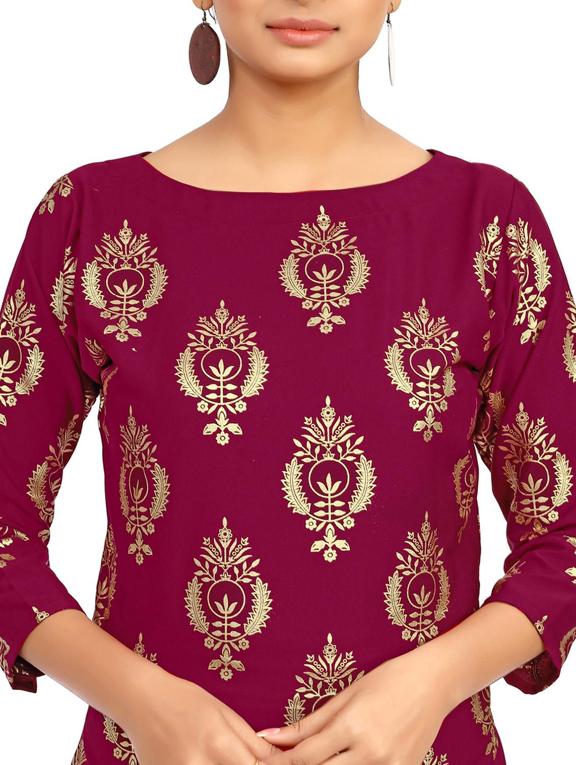 magenta crepe printed long kurta - 12249302 - Zoom Image - 4