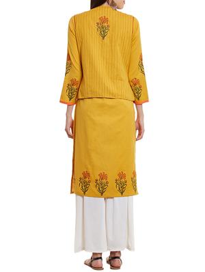 mustard cotton straight kurta - 12260827 - Standard Image - 4