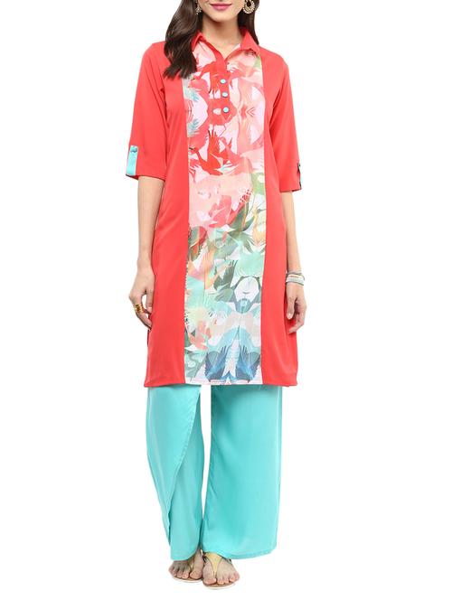 pink crepe straight kurti - 12273623 - Standard Image - 1