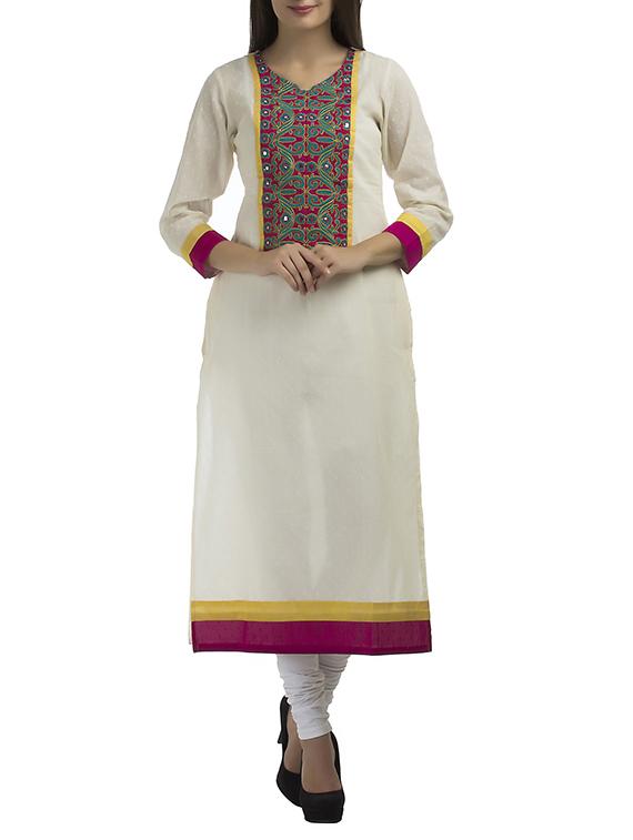 Beige Cotton Straight Kurta - By